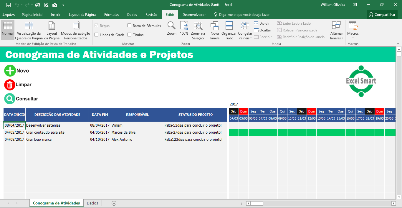 Planilha controle de atividades diária em Excel