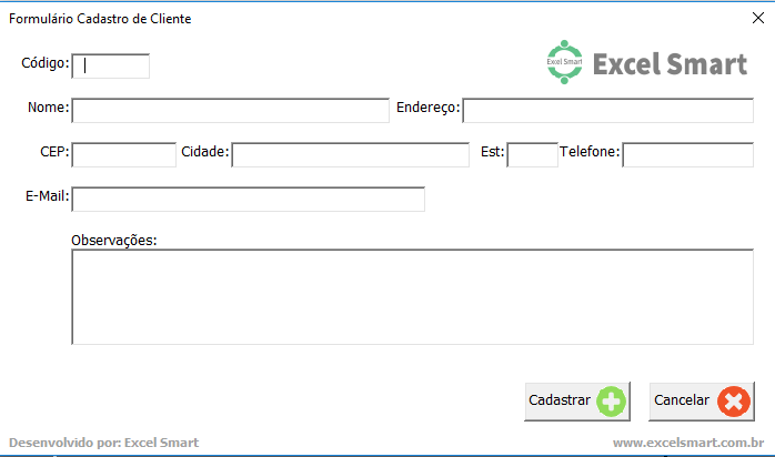 Planilha para cadastro de cliente grátis em Excel VBA