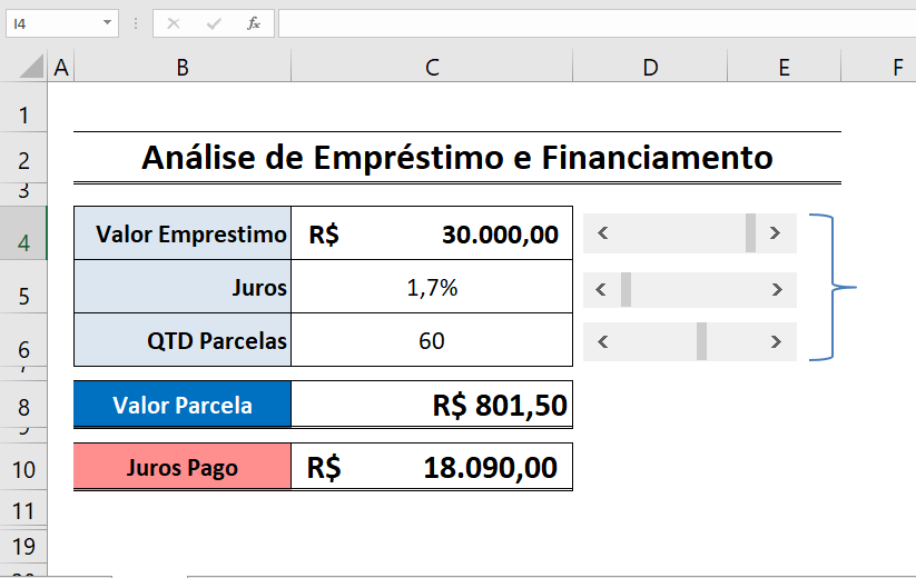 Planilha Analise de Empréstimo e Financiamento em Excel