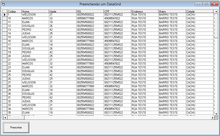 Preencher DataGrid no VB6 com Dados do Access