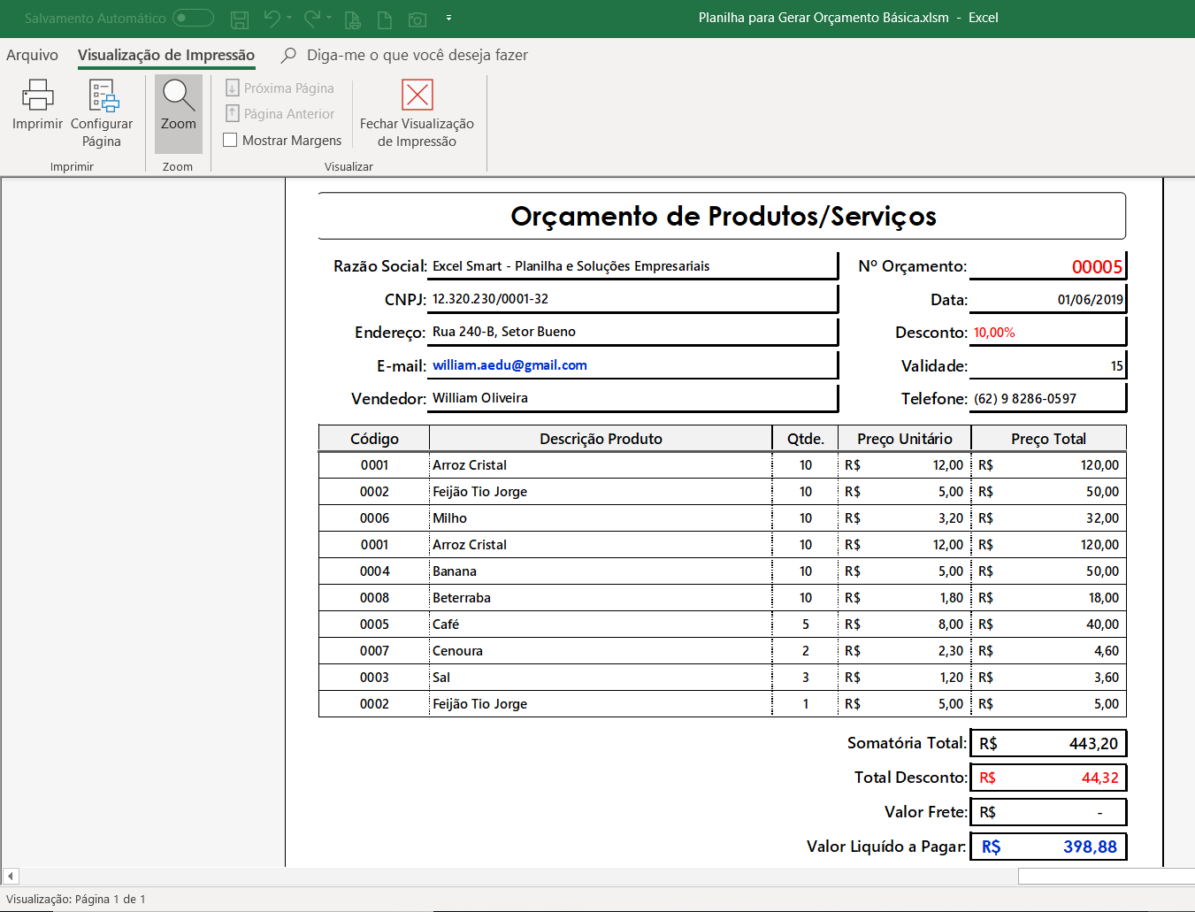 Planilha Para Gerar Orçamento Básica Em Excel Excel Smart 4947