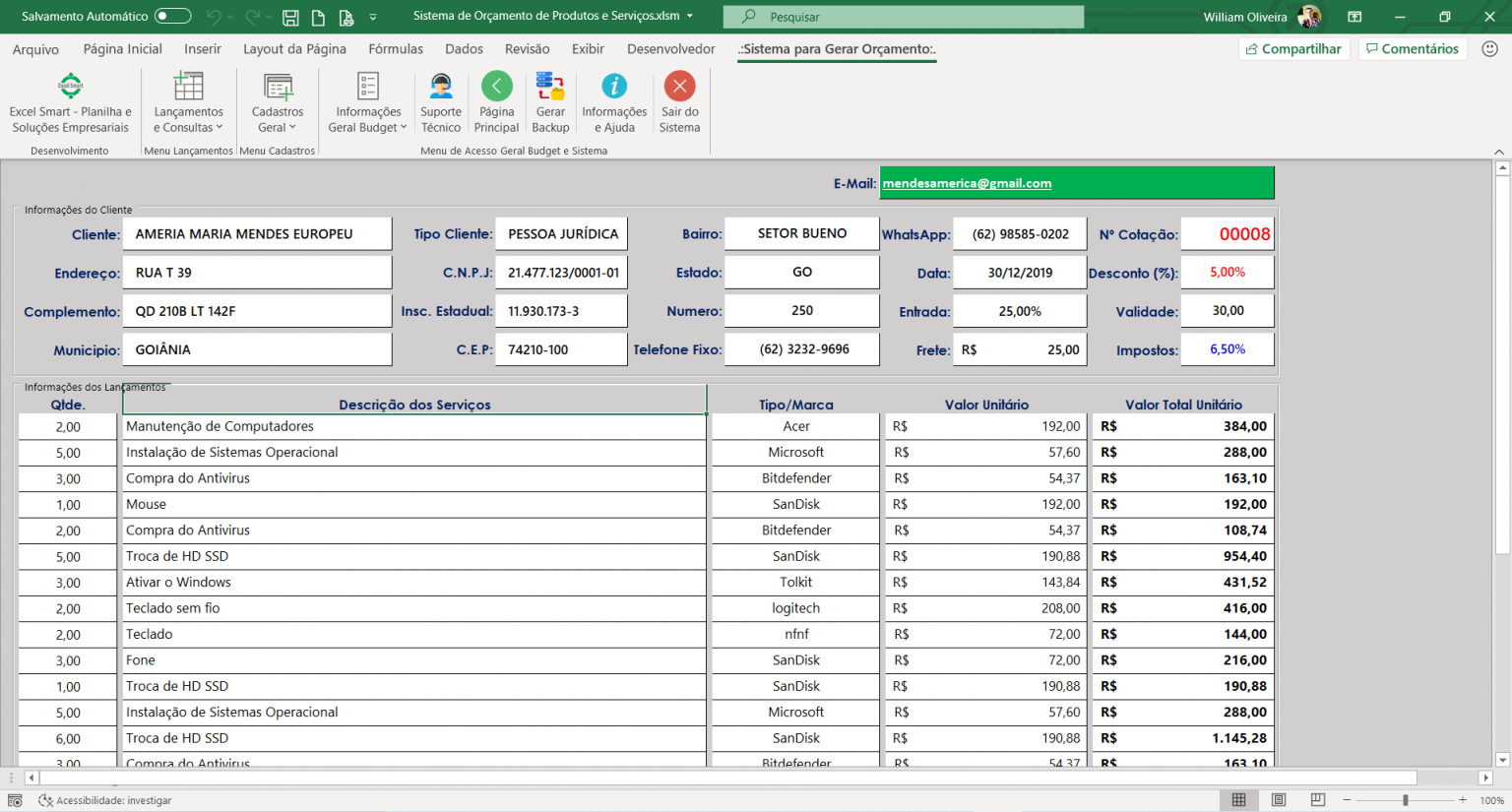 Sistema Controle De Orçamentos E Cotação Em Excel Excel Smart 1201