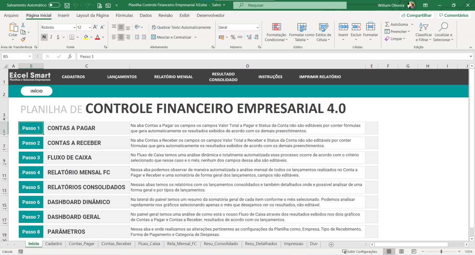 Planilha Controle Financeiro Empresarial em Excel 4.0 - Excel Smart